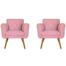 Kit 02 Poltronas Decorativas Isa em Tressê Suede Rosa - DS Estofados