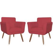 Kit 02 Poltronas Decorativas Isa em Tressê Suede Vermelho - DS Estofados