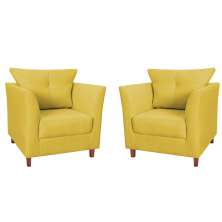 Kit 02 Poltronas Decorativas Isis Pés de Madeira Suede Amarelo - DS Estofados