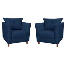 Kit 02 Poltronas Decorativas Isis Pés de Madeira Suede Azul Marinho - DS Estofados