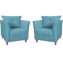 Kit 02 Poltronas Decorativas Isis Pés de Madeira Suede Azul Turquesa - DS Estofados