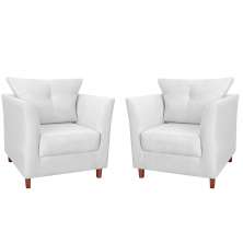 Kit 02 Poltronas Decorativas Isis Pés de Madeira Suede Branco - DS Estofados