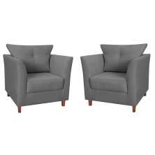 Kit 02 Poltronas Decorativas Isis Pés de Madeira Suede Cinza - DS Estofados