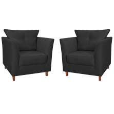 Kit 02 Poltronas Decorativas Isis Pés de Madeira Suede Preto - DS Estofados
