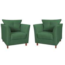 Kit 02 Poltronas Decorativas Isis Pés de Madeira Suede Verde - DS Estofados