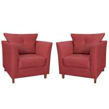 Kit 02 Poltronas Decorativas Isis Pés de Madeira Suede Vermelho - DS Estofados