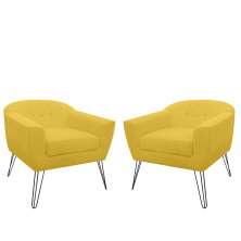Kit 02 Poltronas Decorativas Jolly Pés Aramado Suede Amarelo - DS Estofados