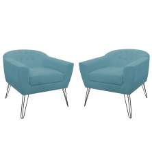 Kit 02 Poltronas Decorativas Jolly Pés Aramado Suede Azul Turquesa - DS Estofados