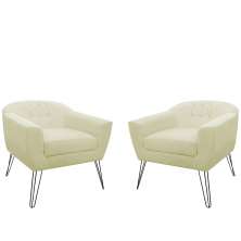 Kit 02 Poltronas Decorativas Jolly Pés Aramado Suede Bege - DS Estofados