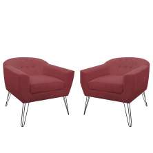 Kit 02 Poltronas Decorativas Jolly Pés Aramado Suede Bordô - DS Estofados