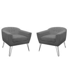 Kit 02 Poltronas Decorativas Jolly Pés Aramado Suede Cinza - DS Estofados