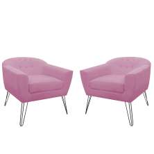 Kit 02 Poltronas Decorativas Jolly Pés Aramado Suede Rosa - DS Estofados