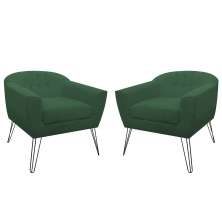Kit 02 Poltronas Decorativas Jolly Pés Aramado Suede Verde - DS Estofados