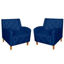 Kit 02 Poltronas Decorativas Munique Pés Trapézio Suede Azul Marinho - DS Estofados