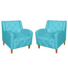 Kit 02 Poltronas Decorativas Munique Pés Trapézio Suede Azul Turqueza - DS Estofados