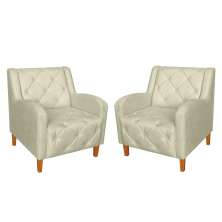 Kit 02 Poltronas Decorativas Munique Pés Trapézio Suede Bege - DS Estofados