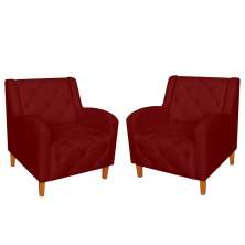 Kit 02 Poltronas Decorativas Munique Pés Trapézio Suede Bordô - DS Estofados