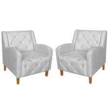 Kit 02 Poltronas Decorativas Munique Pés Trapézio Suede Branco - DS Estofados