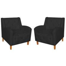 Kit 02 Poltronas Decorativas Munique Pés Trapézio Suede Preto - DS Estofados