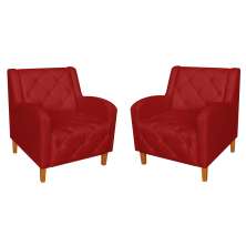 Kit 02 Poltronas Decorativas Munique Pés Trapézio Suede Vermelho - DS Estofados