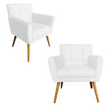 Kit 02 Poltronas Decorativas Onix Corino Branco - DS Móveis