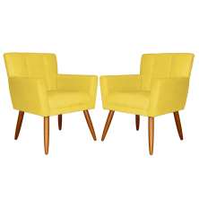 Kit 02 Poltronas Decorativas Onix Suede Amarelo - DS Estofados