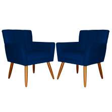 Kit 02 Poltronas Decorativas Onix Suede Azul Marinho - DS Móveis