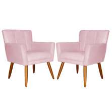 Kit 02 Poltronas Decorativas Onix Suede Rosa Bebê - DS Estofados