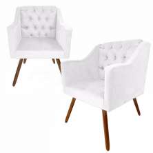 Kit 02 Poltronas Decorativas Pés Palito Amanda Suede Branco