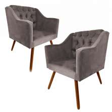 Kit 02 Poltronas Decorativas Pés Palito Amanda Suede Cinza