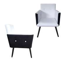 Kit 02 Poltronas Decorativas Pés Palito Tabaco Nina Plus Corino/Suede Preto/Branco - DS Móveis