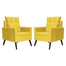 Kit 02 Poltronas Ligia Requinte Suede Amarelo - DS Estofados