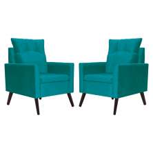 Kit 02 Poltronas Ligia Requinte Suede Azul Turquesa - DS Estofados