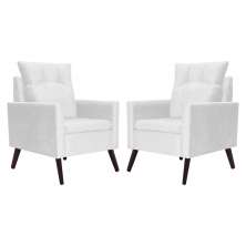 Kit 02 Poltronas Ligia Requinte Suede Branco - DS Estofados