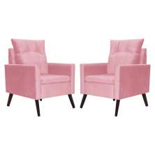 Kit 02 Poltronas Ligia Requinte Suede Rosa - DS Estofados