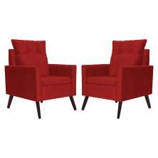 Kit 02 Poltronas Ligia Requinte Suede Vermelho - DS Estofados