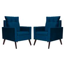 Kit 02 Poltronas Ligia Requinte Veludo Azul Marinho - DS Estofados
