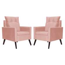 Kit 02 Poltronas Ligia Requinte Veludo Rosa - DS Estofados