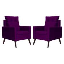 Kit 02 Poltronas Ligia Requinte Veludo Roxo - DS Estofados