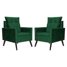 Kit 02 Poltronas Ligia Requinte Veludo Verde - DS Estofados