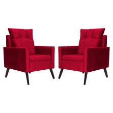Kit 02 Poltronas Ligia Requinte Veludo Vermelho - DS Estofados