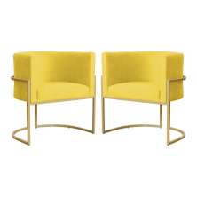 Kit 02 Poltronas Luana Para Sala Suede Amarelo - DS Estofados