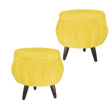 Kit 02 Puff Pétala Pés Palito Tabaco Suede Amarelo
