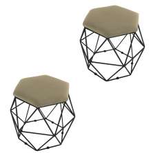 Kit 02 Puffs Aramado Bronze Assento Hexagonal Suede Nude - DS Estofados