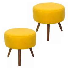 Kit 02 Puffs Banqueta Redondo Classic Suede Amarelo - DS Móveis