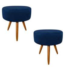Kit 02 Puffs Banqueta Redondo Classic Suede Azul Marinho -Dellas Store