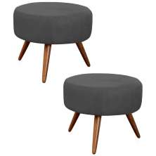Kit 02 Puffs Banqueta Redondo Classic Suede Cinza