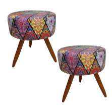 Kit 02 Puffs Banqueta Redondo Classic Suede Mandala Vermelho