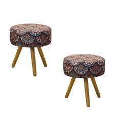 Kit 02 Puffs Banqueta Redondo Classic Suede Mosaico Preto - DS Estofados