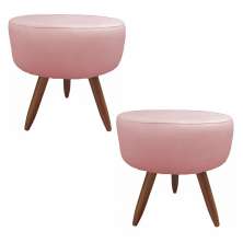 Kit 02 Puffs Banqueta Redondo Classic Suede Rosa